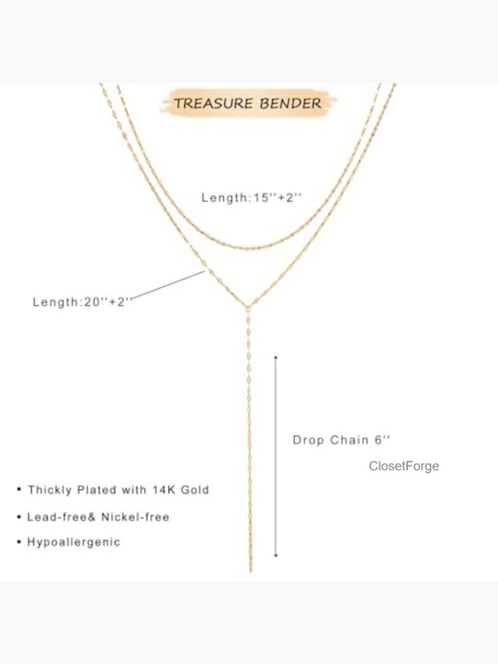 Dainty Long Y-Shaped Body Chain Necklace 14K Gold Plated Non Tarnish - Picture 5 of 7